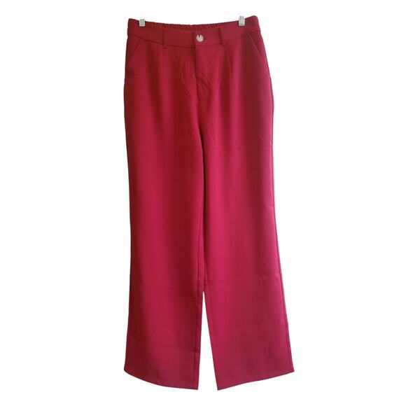 NWOT High Rise Wide Leg Trousers Dress Pants Womens Large Maroon Pockets - Picture 6 of 7